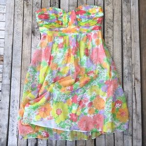 Silk Floral Strapless Dress Size 6